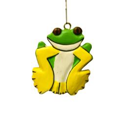 Chime Hanging With Tree Frog, Metal and Albesia Wood