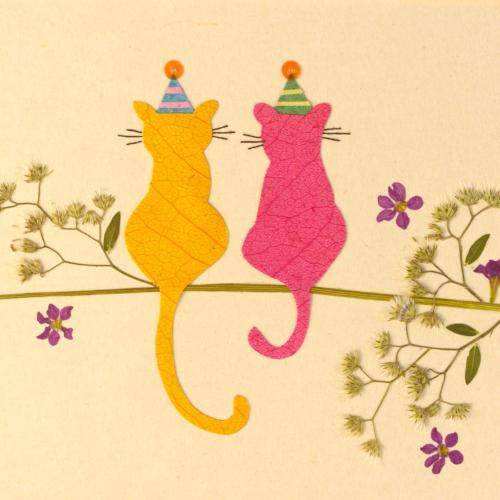 Handmade Card, 2 Cats on Branch 12x12cm