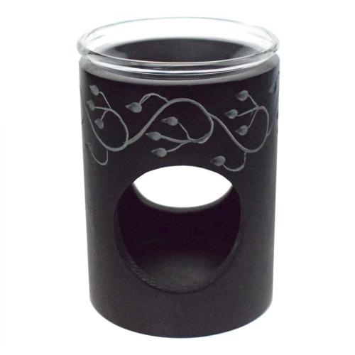 Oil burner palewa soapstone pillar shape leaf pattern