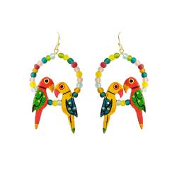 Earrings Parrots on Beaded Circle 3.5 x 6cm