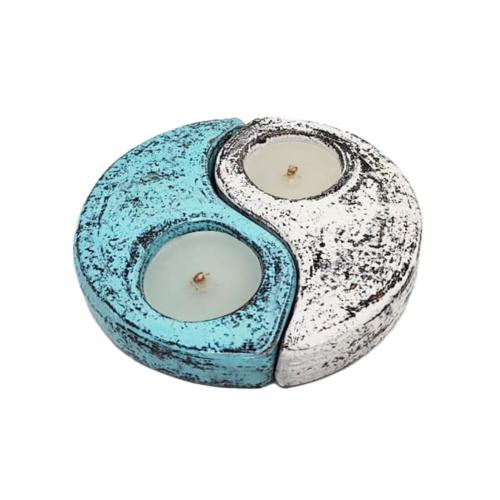 T-lite Holder Terracotta Circle Yin Yang Blue White