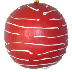 Hanging Christmas Bauble, Albesia Wood Red With Stripes 6cm