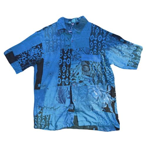 Shirt, Short Sleeves Patchwork Blues, Large Unisex