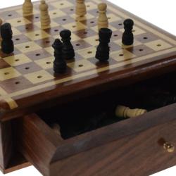 Travel wooden chess set sheesham wood pieces in pullout drawer 15x15x4.5