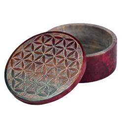 Round soapstone trinket box with mandala design hand carved 8cm diameter