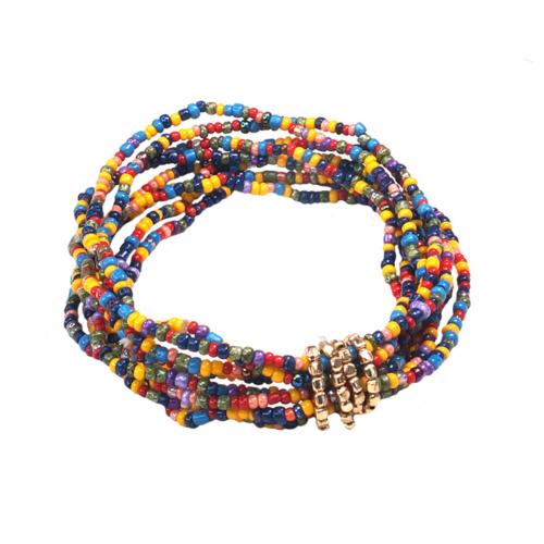 Bracelet 9 Strands Multicoloured Glass + Iron Beads