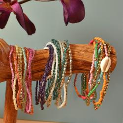 Bracelet 8 Strands Multicoloured Glass + Metal Beads Pastels