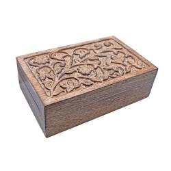 Jewellery / Trinket Box, Mango Wood, Floral Design 20 x 12.5 x 6cm