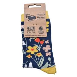 Bamboo Socks Yellow Blue Floral Shoe Size UK 3-7 Womens Fair Trade Eco