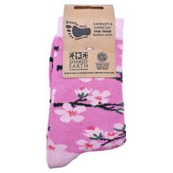 Bamboo Socks Cherry Blossom Shoe Size UK 3-7 Womens Fair Trade Eco