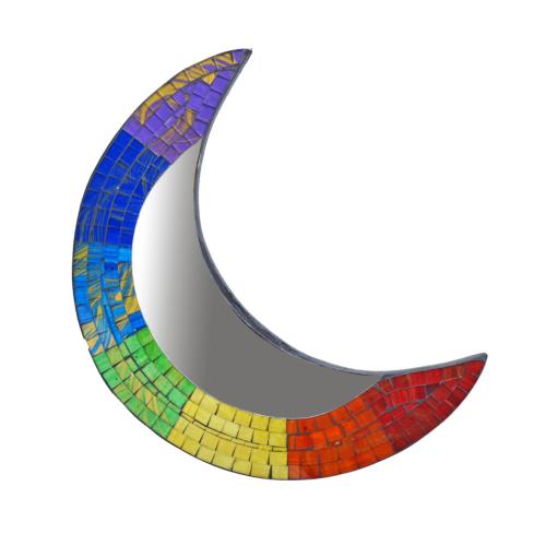 Mirror Moon Shape Recycled Glass Mosaic Rainbow 24 x 30cm