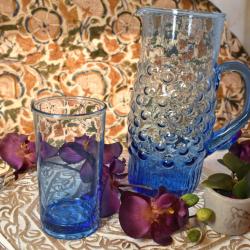 Jug and 4 Tumblers Recycled Glass Blue Tinted