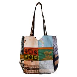 Patchwork Bag Recycled Sari Material, Colours Vary 35.5 x 37.5cm