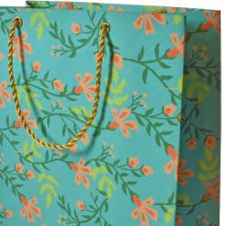 Gift Wrap Handmade Paper Floral Design on Teal 18 x 23 x 9cm