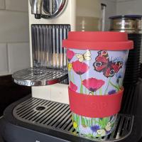 Reusable travel cup, biodegradable, butterflies & meadow flowers