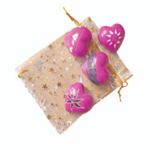 4 Small Heart Shaped Pebbles in Gift Bag