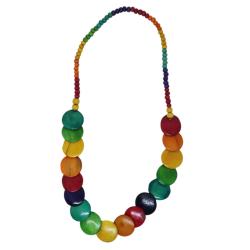 Necklace Handpainted Wooden Multicolour Round Flat Beads