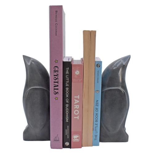 Bookends Soapstone Penguins Grey