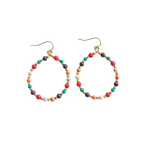 Earrings Hoop with Multicoloured Clay Beads 4cm diameter