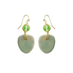 Earrings Ceramic with Bead Green 2.5 x 5cm