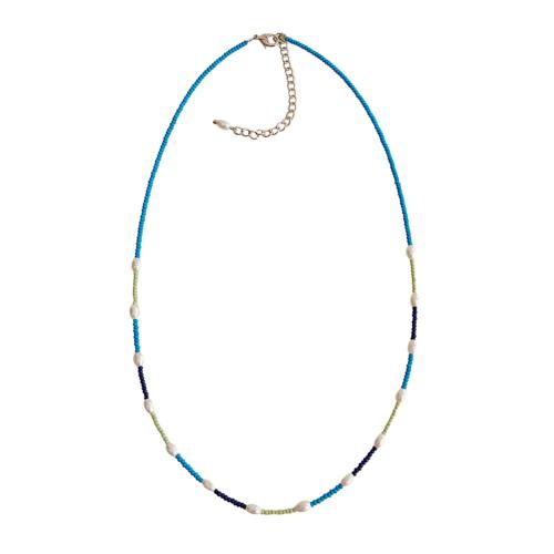 Necklace Blue Beads with Larger White Beads