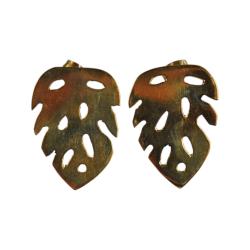 Earrings, Brass, cut out leaf stud 3 (L) x 2 (W) cm