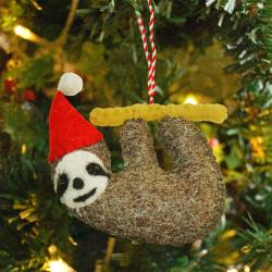 Hanging decoration, felt sloth with Christmas hat