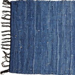 Rag rug recycled leather blue 60x90cm