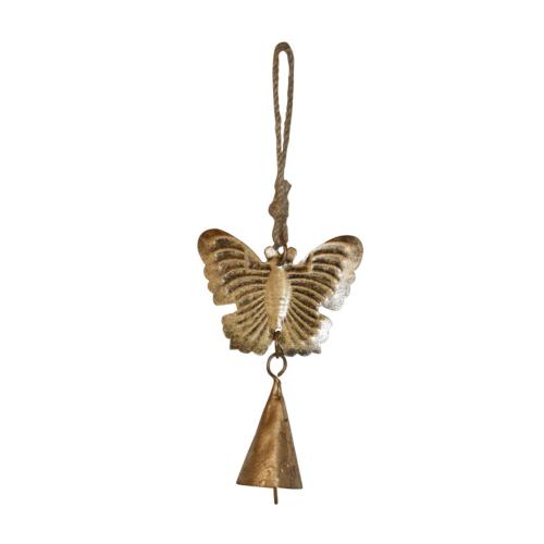 Hanging bell recycled wrought iron, butterfly 6 x 10cm