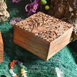 Jewellery / Trinket Box, Mango Wood, Tree of Life Design 12.5 x 12.5 x 6.5cm