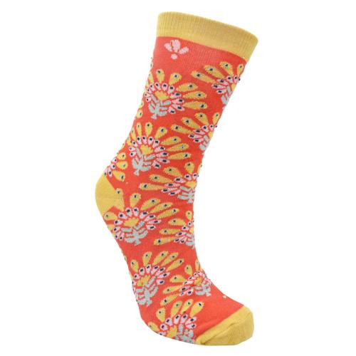 Bamboo Socks Yellow Orange Floral Shoe Size UK 3-7 Womens Fair Trade Eco