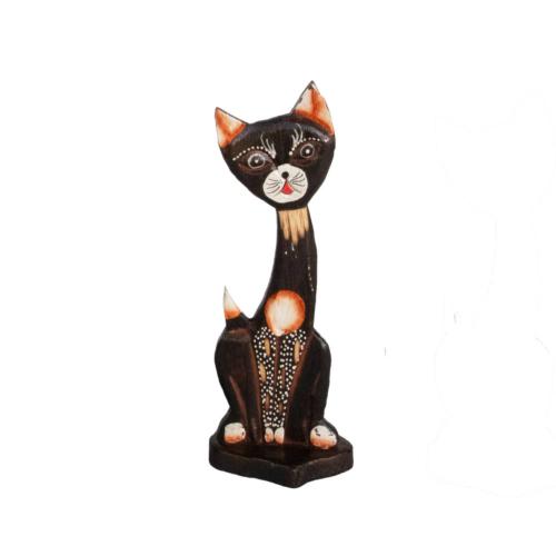 Dark Brown Cat Head to Side Albesia Wood 7x4x21cm