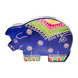 Leather money box pig blue