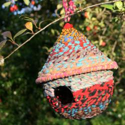 Recycled fabric bird house round