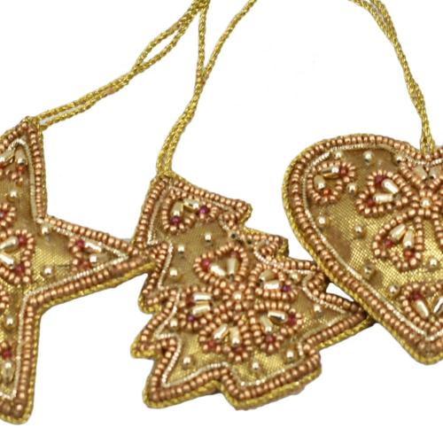 Hanging Decoration, Gold Beaded Tree