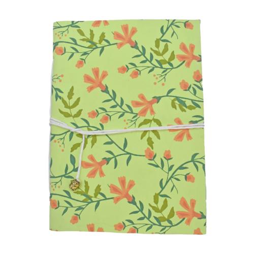 Notebook A6 Handmade Paper With Tie Floral Design on Lime