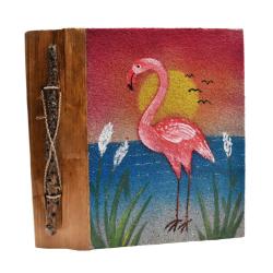 Handmade notebook, sand art flamingo design, 19x19cm