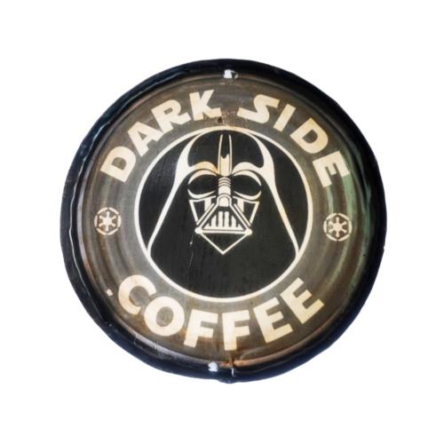 Wall Hanging Dark Side Coffee Recycled Tin Lid 27.5cm diameter