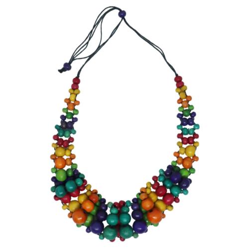 Necklace Handpainted Wooden Multicolour 3 Rows Beads