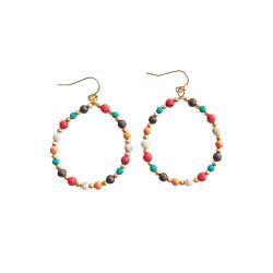 Earrings Hoop with Multicoloured Clay Beads 4cm diameter