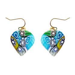 Earrings with Multicoloured Glass Heart 3 x 3cm