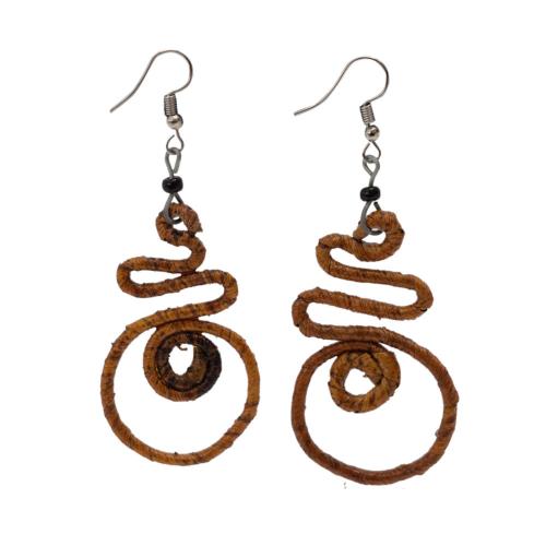 Earrings banana leaf squiggle design brown