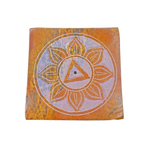 Incense holder carved soapstone, chakra solar plexus yellow / orange 8 x 8cm