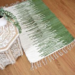 Rag rug, recycled cotton, green/white gradient 60 x 90cm