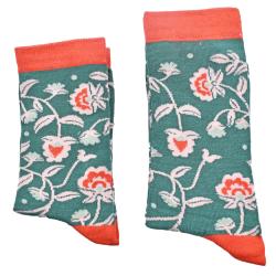 Bamboo Socks Red Teal Floral Shoe Size UK 7-11 Mens Fair Trade Eco