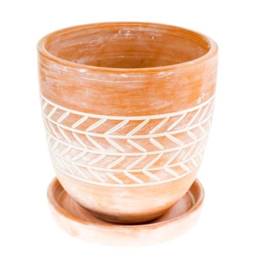 Terracotta plant pot with saucer, fish bone, large