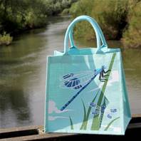 Jute shopping bag, square, dragonflies