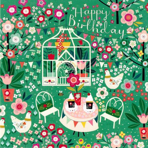 Birthday card "Cake in the Garden" 16x16cm