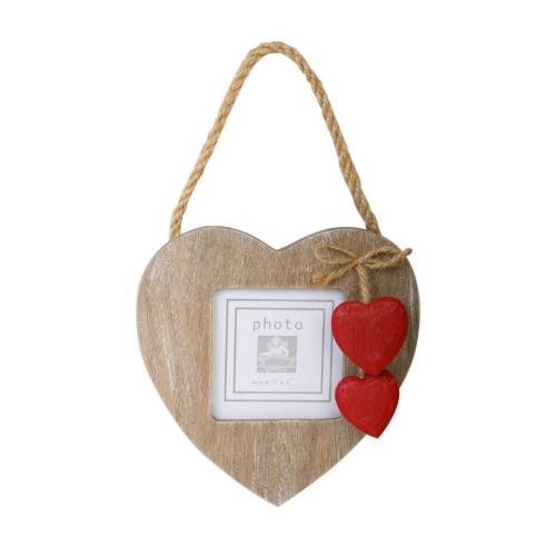 Hanging heart frame with 2 red hearts