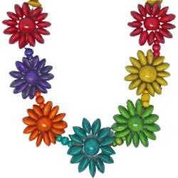 Necklace Handpainted Wooden Multicolour Flower Shape Beads